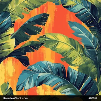 Palm Leaves On Orange Background Seamless Pattern