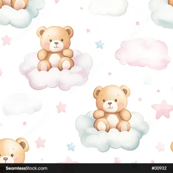 Baby Bears On Clouds Seamless Pattern