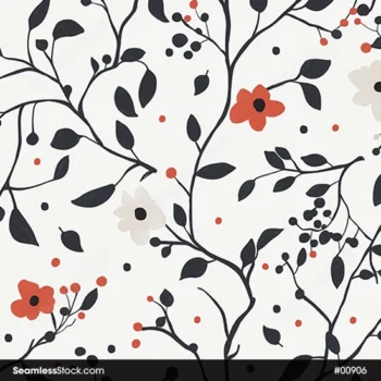Branches And Flowers White Background Seamless Pattern