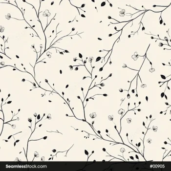 Beautiful Branches Black And Beige Colors Seamless Pattern