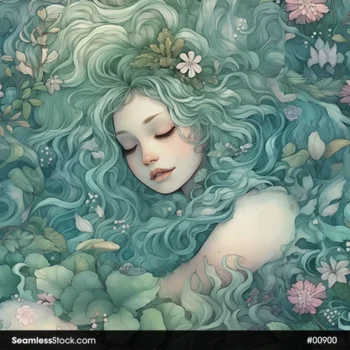 Beautiful Mermaid And Flowers Seamless Pattern