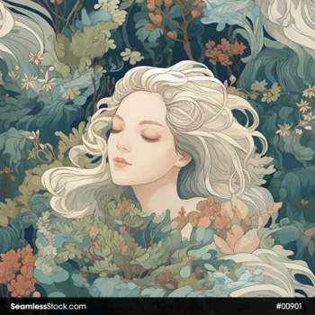 Beautiful Woman And Flowers Seamless Pattern