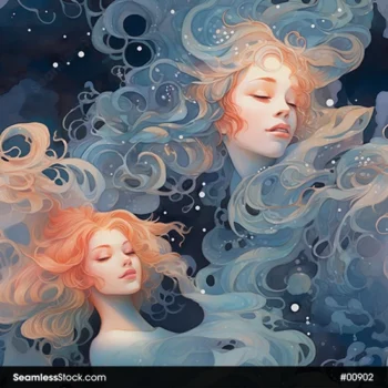 Beautiful Women On Whimsical Fluid Background Seamless Pattern