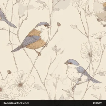 Birds And Branches Minimalist Style Seamless Pattern
