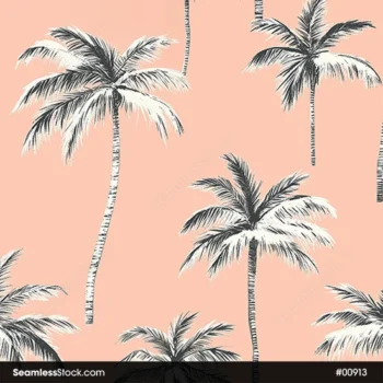 Black And White Palm Trees On Beige Background Seamless Pattern