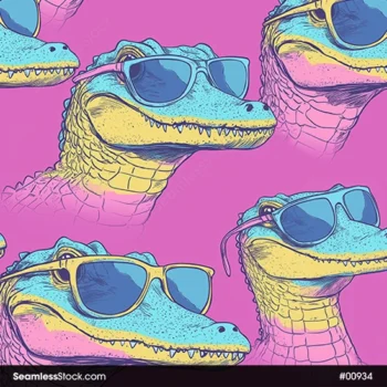 Colorful Alligators On Sunglasses Seamless Pattern