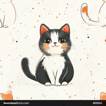 Cute Cats And Dotted Background Seamless Pattern