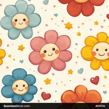 Cute Childlike Flowers Seamless Pattern