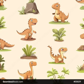 Cute Dinosaurs In Childish Style Seamless Pattern