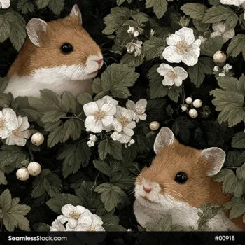 Cute Hamsters, Flowers, And Leaves Seamless Pattern