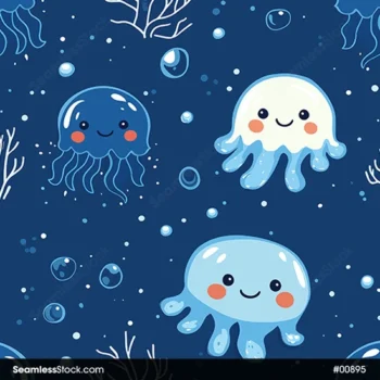 Cute Jellyfish On Deep Sea Seamless Pattern