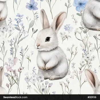 Cute Rabbits And Flowers Seamless Pattern