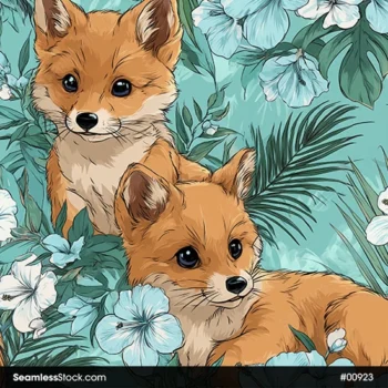 Foxes And Flowers, And Leaves Seamless Pattern