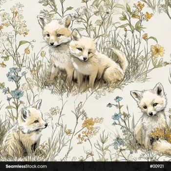 Foxes And Flowers Watercolor Style Seamless Pattern