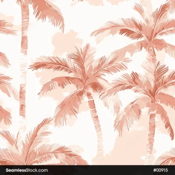 Light Orange Watercolor Coconut Trees Seamless Pattern