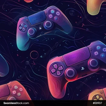 Neon Video Game Controllers Seamless Pattern