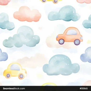 Cars And Clouds Seamless Pattern