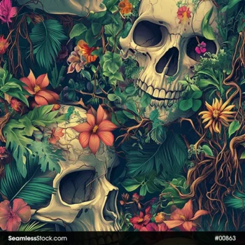 Skull And Flowers Seamless Pattern