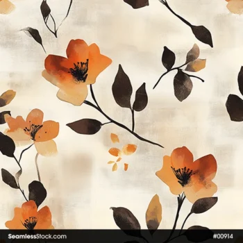 Orange Flowers On Painting Canvas Seamless Pattern