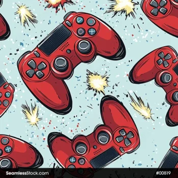 Red Video Game Controls Seamless Pattern