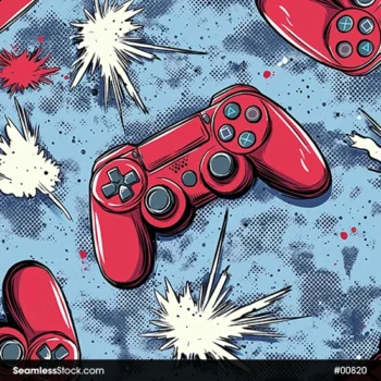Red Video Game Controls Seamless Pattern