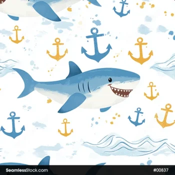 Sharks And Anchors Illustration Seamless Pattern