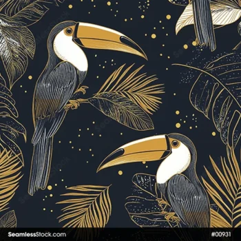 Toucans And Leaves Seamless Pattern