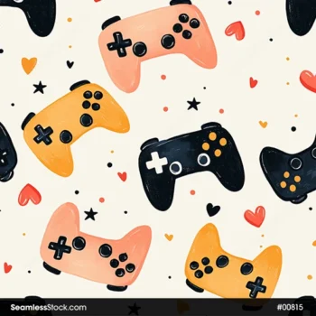 Video Game Controls With Hearts And Stars Seamless Pattern