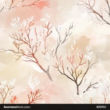 Watercolor Branches Minimalist Style Seamless Pattern