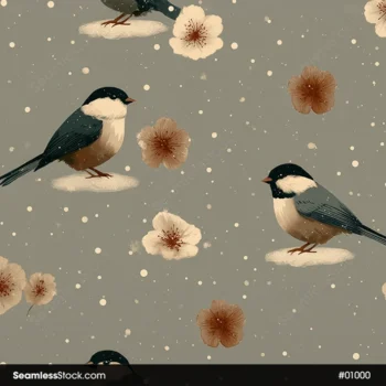 Beautiful Birds And Flowers Seamless Pattern