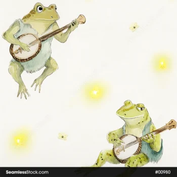 Frogs And Banjos Playful Style Seamless Pattern