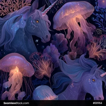 Magic Unicorns And Jellyfish Seamless Pattern