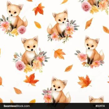 Beautiful Foxes And Flowers Seamless Pattern