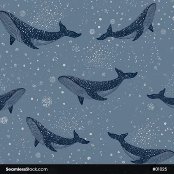 Beautiful Whales And Bubbles Seamless Pattern