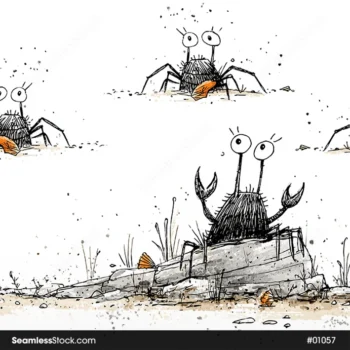 Crabs Illustration On White Background Seamless Pattern