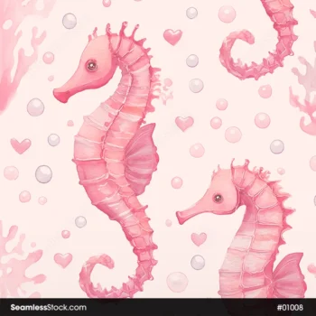 Cute Pink Seahorses Seamless Pattern