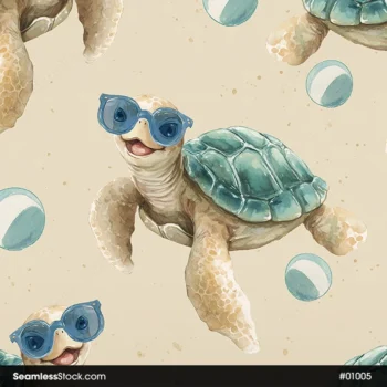 Cute Turtles With Sunglasses Seamless Pattern