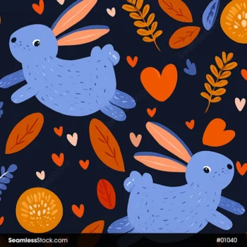 Doodle Rabbits And Hearts Seamless Pattern