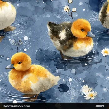 Ducks On Lake Watercolor Style Seamless Pattern