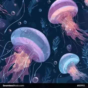 Jellyfish On Deep Sea Seamless Pattern