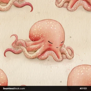 Sleeping Octocups Seamless Pattern