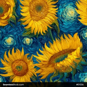 Sunflowers On Van Gogh Style Seamless Pattern