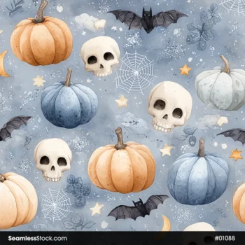 Skulls And Pumpkins Halloween Style Seamless Pattern