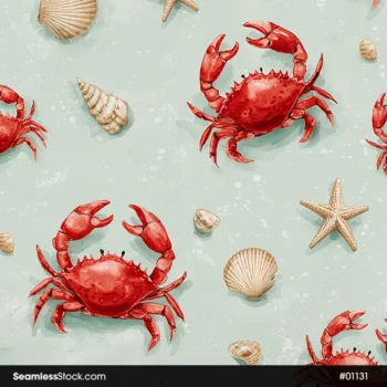 Watercolor Crabs And Seashells Seamless Pattern