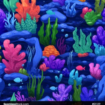 Algaes And Fish On Deep Sea Seamless Pattern