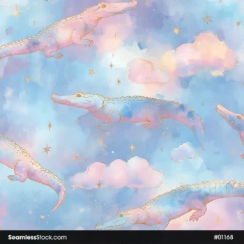 Alligators And Clouds Seamless Pattern
