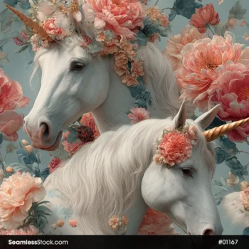 Beautiful Unicorns And Flowers Seamless Pattern