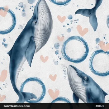 Beautiful Whales And Hearts Seamless Pattern