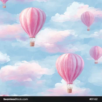 Beautiful Air Balloons Clouds Background Seamless Pattern