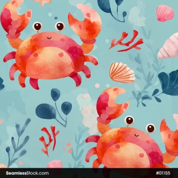 Cute Crabs On Deep Sea Seamless Pattern